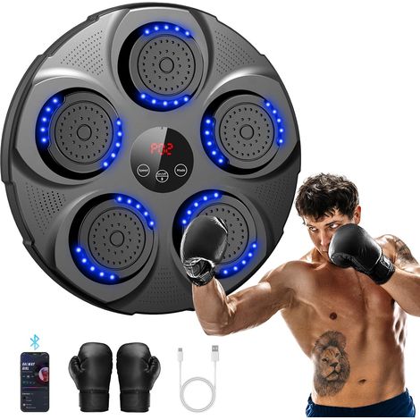Machine de Boxe Musicale, Machine de Boxe Bluetooth Électronique Professionnelle avec Gants, 9 Vitesses/Modes pour Enfants & Adultes, Idéal de Boxe pour Maison, Bureau, Gymnases, Noir