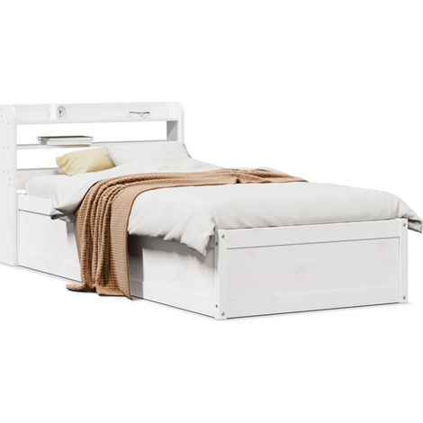 Bed Frame with Headboard White 75x190 cm Small Single Solid Wood Pine vidaXL (1/5)