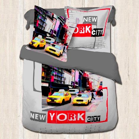 Housse de couette 240x220 NEW YORK CAB + 2 taies 100% coton (1/3)