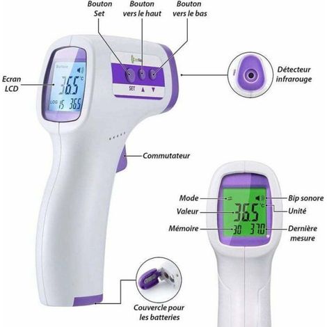 Thermomètre Frontal - Infrarouge Sans Contact - Écran LCD - Mémoire 40 Mesures - Mode Muet - Pour Enfant Et Adulte - 1 Pièce (1/4)