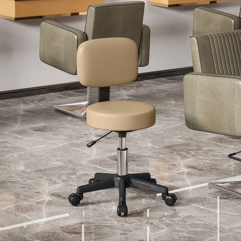 Tabouret roulant réglable en hauteur avec dossier, hauteur 72-84 cm, pivotant à 360°, tabouret de travail pour bureau, salon de coiffure, marron clair (1/5)