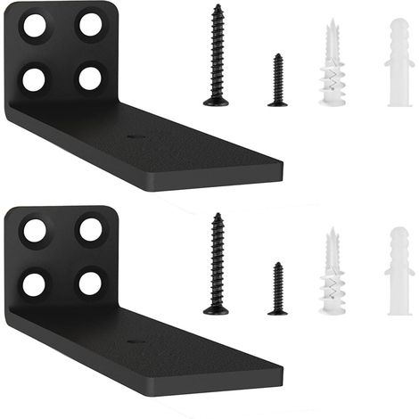 Lot de 2 - Équerre étagère - Support mural - Acier robuste finition noire antirouille pour étagères flottantes DIY intérieur extérieur Noir 10x10cm (1/5)
