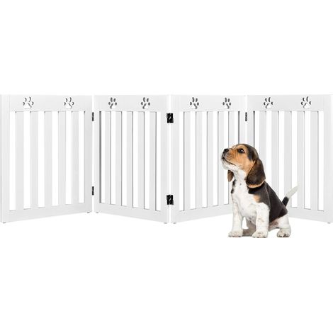 COSTWAY Cancelletto di Sicurezza Pieghevole, Barriera per Animali Domestici, in Legno, 4 Pannelli, 203 x 60 x 1,5 cm (Bianco) (1/5)