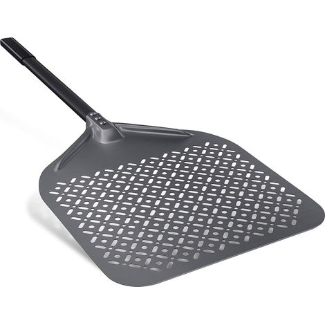 Pelle à pizza perforée, 35 cm, pelle à pizza en aluminium anodisé dur avec manche amovible pour pizzas, pain, tartes faites maison (1/5)