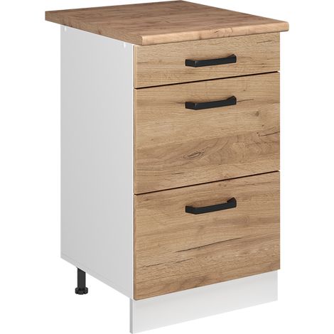 Mobiletto base per cucina R-Line, Rovere dorato/Bianco, 50 cm piano di lavoro Rovere dorato, Vicco (1/5)