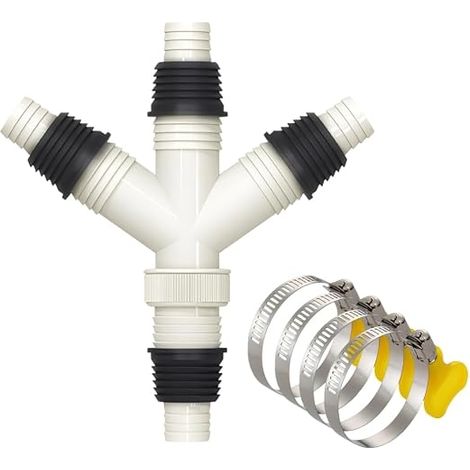 1 Pièce Double evacuation machine a laver, Adaptateur de vidange pour machine à laver, Adaptateur double pour tuyaux de 20-31mm,avec 4 clips (1/5)