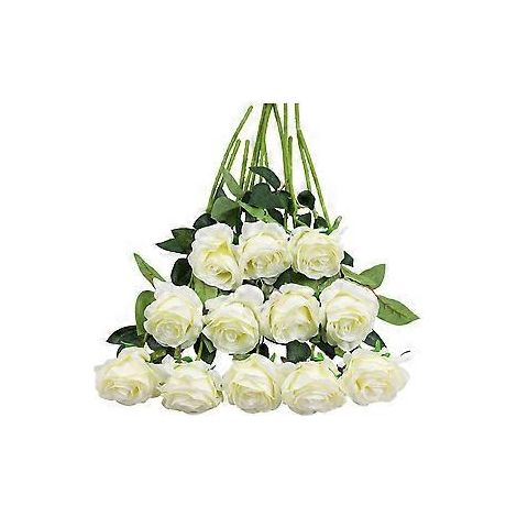 12 künstliche Rosen, 50 cm lange, einzeln gestielte künstliche Rosen aus Seide, realistische Blumen für Braut- und Hochzeitssträuße, geeignet für Zuhause, Garten, Partys, Hotel und Bürodekoration (Blo (1/5)