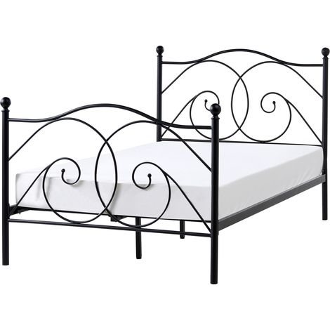 Cama con somier retro 120 x 200 cm de metal forjado ornamental con cabecero negro Dinard