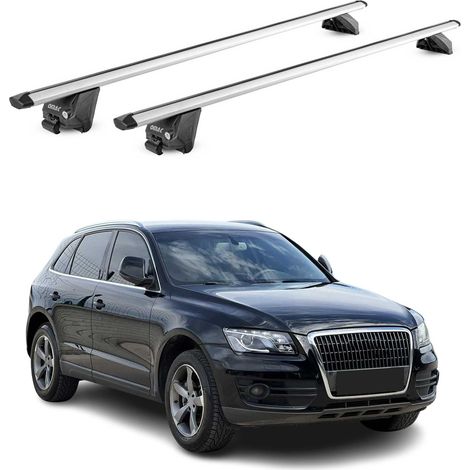 OMAC Barres de toit aluminium certifiées TÜV pour Audi Q5 8R FY Sportback 2008-2025 – Pour rails de toit intégrés – Rainure en T – Charge max 100 kg – 2 antivols Argent (1/4)