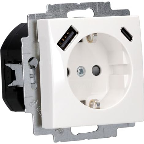 Busch-Jaeger Enchufe SCHUKO® USB Safety+ con USB A/C alpinweiß - Busch-balance® SI (20 EUCB2USBAC-914), 2CKA002011A6298