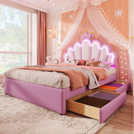 Bett Polsterbett Stauraum 140x200 mit LED PU Rosa OKMYHOME (1/5)