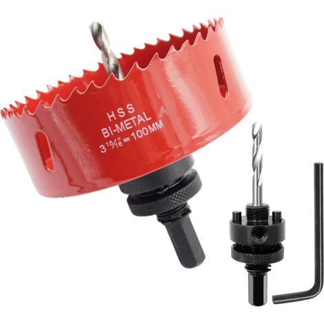 Scie cloche 100mm, mèche cloche à arbre pour usage intensif, foret 4341, outil de perçage pour percer des trous dans différents types de bois, aluminium, PVC, etc. (1/5)