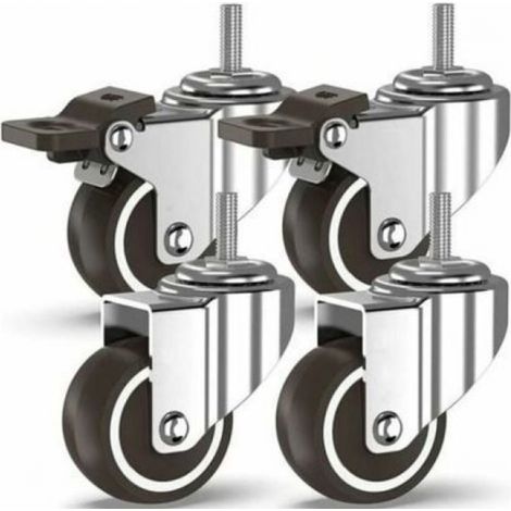 Roulettes pivotantes de 50 mm avec frein, 4 axes filetés M10, montage facile pour chariot de transport de meubles (1/3)