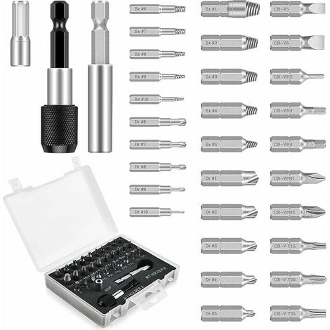 Ulisem33 Pièces Endommagé Vis Extracteurs, Kit d'Extracteur de vis à Mèches avec Mèches de Polissage, d'un Diamètre 2-12 mm, Dureté 64-65 HRC, pour Boulons ou vis Endommagés (1/4)