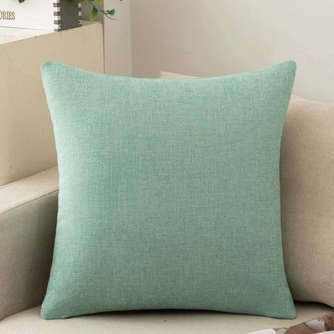 Lot de 2 housses de coussin pour canapé, housses douillettes en coton et lin pour canapé, canapé-lit, salon, maison, housses de coussin unies (40 x 40 cm) - Vert clair (1/5)