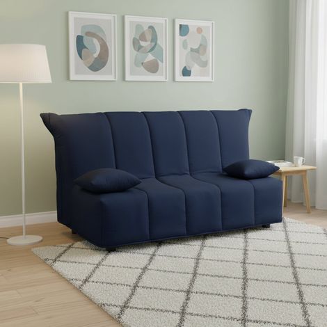 Talamo Italia Sofa cama Alisee, Sofá de 2 plazas, 100% Made in Italy, Sofá de salón con apertura trolley con apertura trolley, en tela acolchada, con almohadas incluidas, Cm 125x90h85, Azul, con embal (1/5)