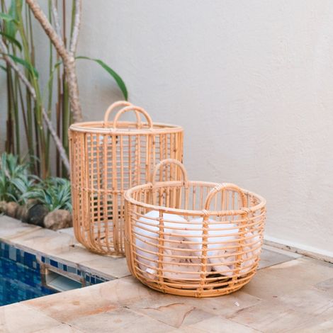 Panier à Linge et Panier de Rangement en Rotin Naturel avec Poignées - 2 Tailles - PANGIVO