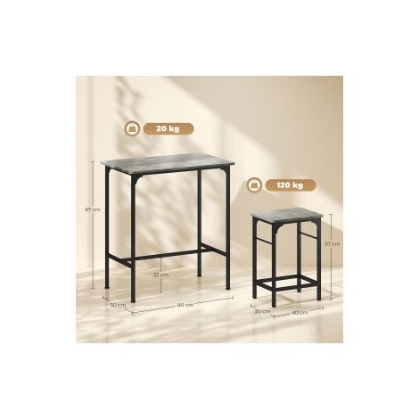 Set table de bar avec tabourets - Table de salle à manger avec 2 chaises, pieds antidérapants, pour cuisine et salle à manger, Gris (1/5)