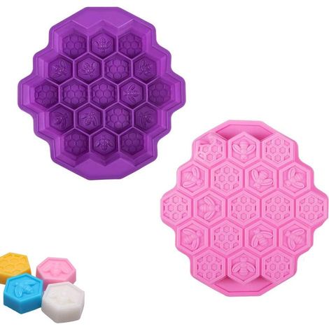2 pièces moule en siliCône nid d'abeille, 19 cellules moule à gâteau en siliCône gelée de crème glacée au chocolat, moules à biscuits muffins bricolage artisanat violet et rose-Fei Yu (1/5)