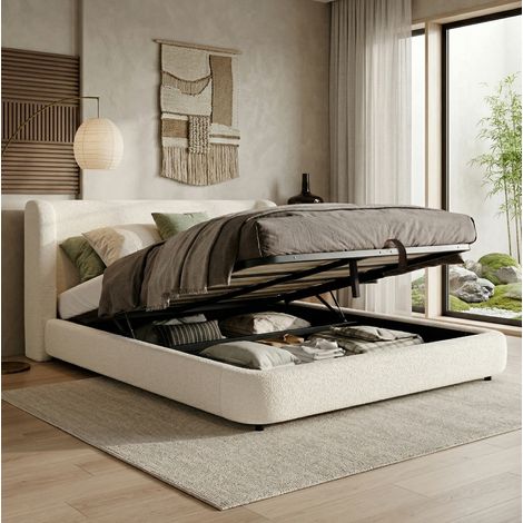letto contenitore 180x200 con testiera bouclé beige OKMYHOME (1/5)