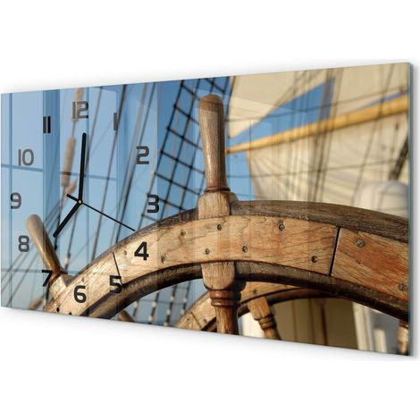 Horloge Murale Design Original 60x30 cm Verre Trempé Silencieuse Salon Gouvernail sur un yacht (1/5)