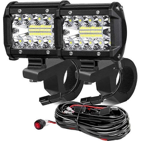 Barre lumineuse LED de travail pour voiture 4x4, projecteurs longue portée, phares antibrouillard LED ultra-lumineux pour moto, quad, tracteur (2 pièces avec support). (1/5)