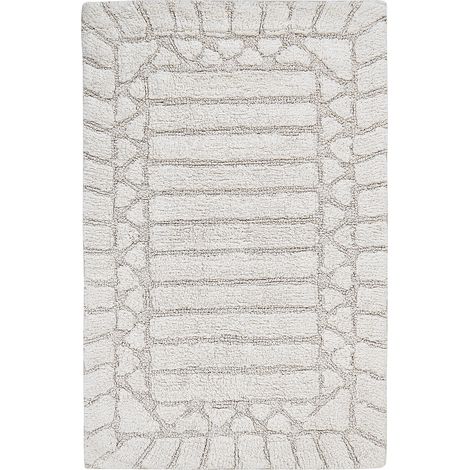 Alfombrilla de baño moderna de algodón forma rectangular 60 x 90 cm patrón decorativo accesorios de baño beige Tekke (1/5)