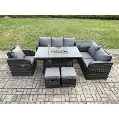 Fimous Ensemble Salon de Jardin Extérieur en polyrotin Table de foyer à gaz et Canapé Fauteuil avec Table d'appoint 2 Petits tabourets (1/5)