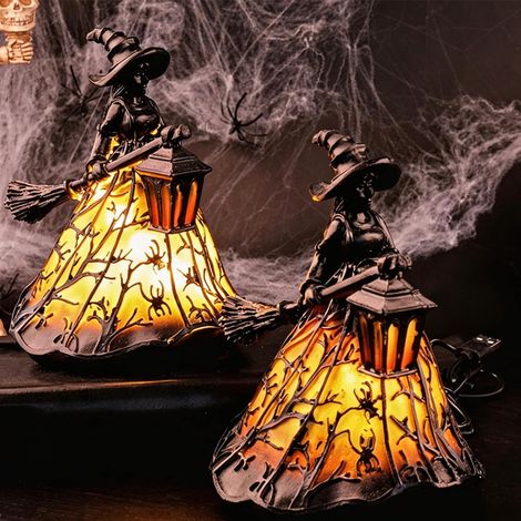 Lampe chapeau de sorcière vitrail, USB, déco Halloween Chapeau de magicien gothique en résine, veilleuse pour Halloween, lampe de table effrayante pour fête et déco maison (1/5)