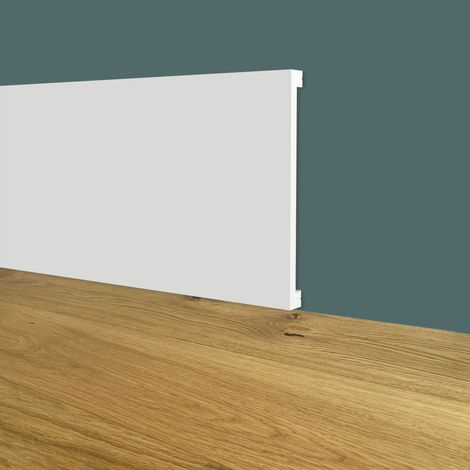 Battiscopa SQUADRATO BIANCO PASSACAVO 120x10mm in POLIMERI - Polistrutturato (prezzo al metro)