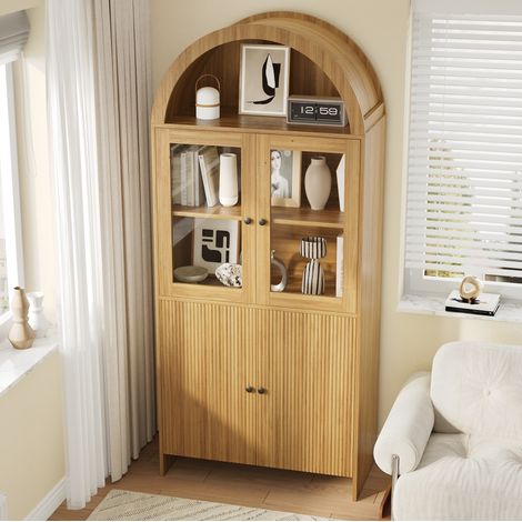 Vitrina alta 78x40x176 cm de tablero de partículas natural con almacenaje para salón – MEUBLIV (1/5)