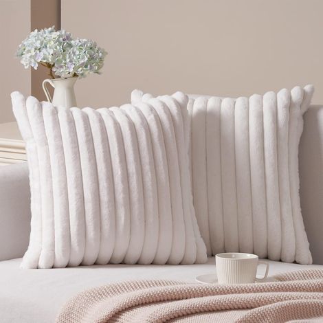 Juego de 2 fundas de cojín de 40x40 cm, de piel sintética suave, para sofá, almohada decorativa blanca, ideal para sala de estar, dormitorio o cama. (1/4)