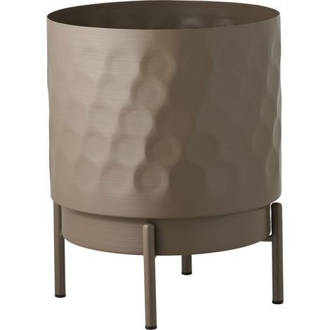 Portavaso in acciaio marrone con gambe metalliche e texture martellata ø21x26 cm