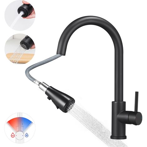 Cecipa MAX Küchenwasserhahn mit ausziehbarer Brause – Küchenarmatur mit 2 Strahlarten – Spültischarmatur mit abnehmbarem Sprudelwasserhahn – Gebürstet