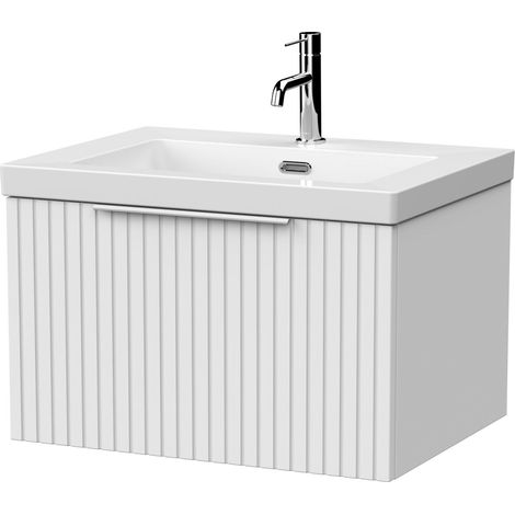 Callingwood Contemporary Wall Hung 1 Drawer Vanity Unit with 1 Tap Hole Fireclay Basin , 600mm, Matt White