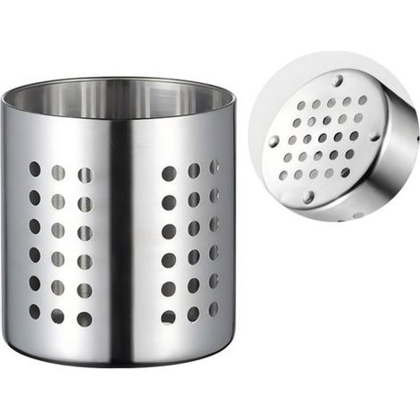 Scolapiatti da cucina - organizer per posate - rotondo - porta bacchette - per uso domestico e nel settore della ristorazione - 12,5 x 12,5 x 18 cm - Argento - 2XL (1/5)