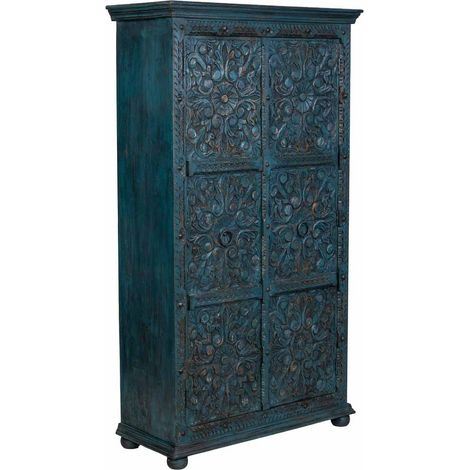 Armario de madera artesanal azul 102x44x183h cm (1/5)