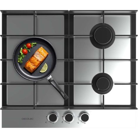 Cecotec Plaque de Gaz 3 Feux Bolero Squad G 3400F Inox, 6,2kW, Acier Inoxydable, Grilles en Fonte, Brûleur WOK Triple (1/5)
