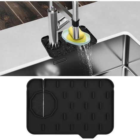 Tapis de protection anti-éclaboussures en silicone pour salle de bain, cuisine, comptoir, gadgets, accessoires 21 x 14 cm (noir)