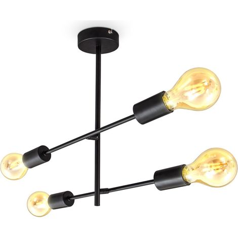 B.K.Licht plafoniera orientabile I Plafoniera retrò I 4 fiamme I E27 I metallo I nero opaco I senza lampadina max. 60Watt