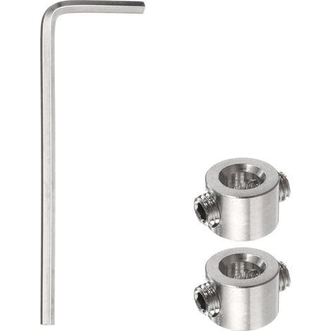 2Pcs Butée de Profondeur pour Foret de 5mm, Bague de Limitation de Perçage en Acier Inoxydable Réglable, Surface Anodisée avec Clé Hexagonale, Argent (1/5)
