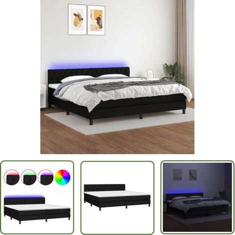 The Living Store Sommier à lattes de lit et matelas et LED Noir 200x200 cm Tissu - Sommier Tapissier - Lit Avec Led - Matelas À Ressorts Ensachés - Tête De Lit Ajustable - Éclairage LED (1/5)