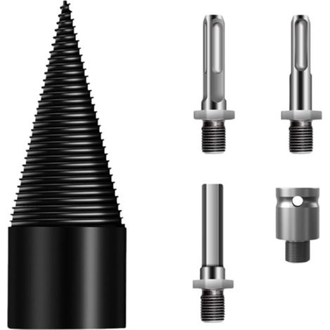 Broca para partir leña, broca para partir madera, herramienta para partir leña de alta resistencia, 32 mm de diámetro, con cuatro varillas (plateada) (1/5)
