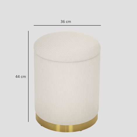 Pouf de rangement pliable avec couvercle, base en acier, repose-pieds rond 36 x 36 x 44 cm, blanc crème (1/5)