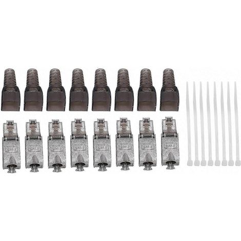 Connecteurs RJ45 Cat7 blindés sans outil, lot de 8, fiche modulaire à terminaison rapide, étanche et robuste, compatible câble réseau 2 paires, pour installation professionnelle. (1/4)