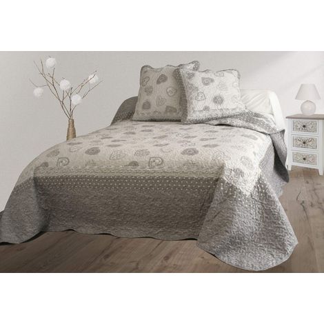 Couvre-lit boutis + 2 taies 2 Personnes - 230x250 Coeurs Gris (1/2)