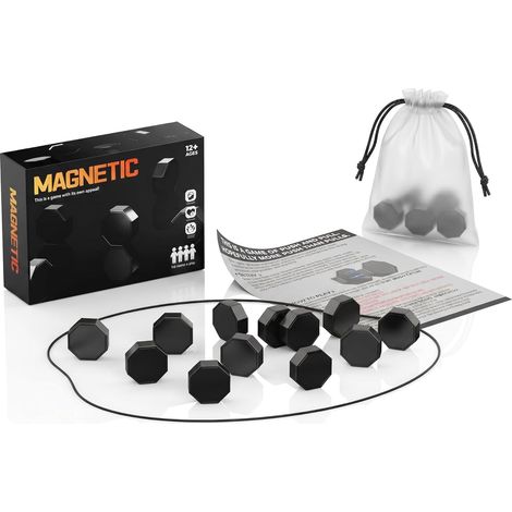 Jeu d’Échecs Magnétique avec 20 Billes Aimantées, Jeu de Société Familial avec Corde et Sac de Rangement, Jeu de Combat Magnétique Interactif pour Enfants et Adultes, Cadeau de Fête (Noir) (1/5)