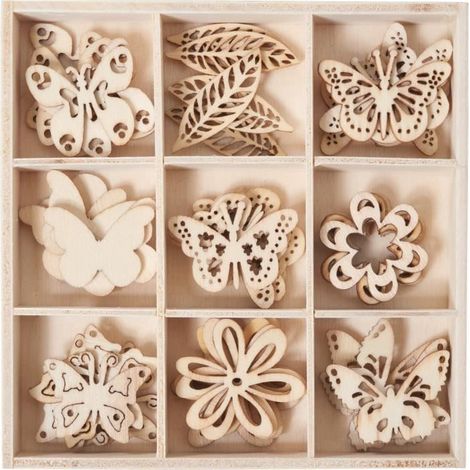 Objets décoratifs - Creativ Company - Papillon Mix Shari - 45 pièces - Bois - Ø 2,8 cm