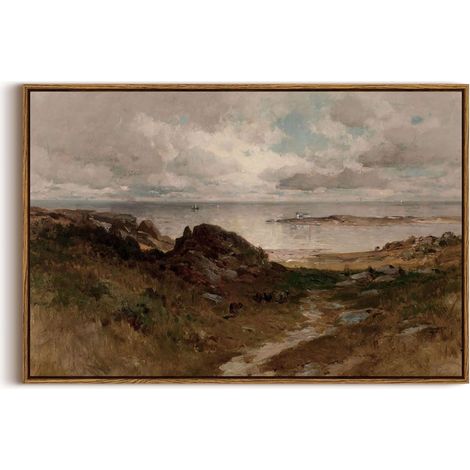 Tableau Encadré Toile Paysage Côte Sauvage - Décoration Murale Vintage pour Salon Chambre Salle de Bain - 50 x 75 cm - 1 Pièce (1/5)