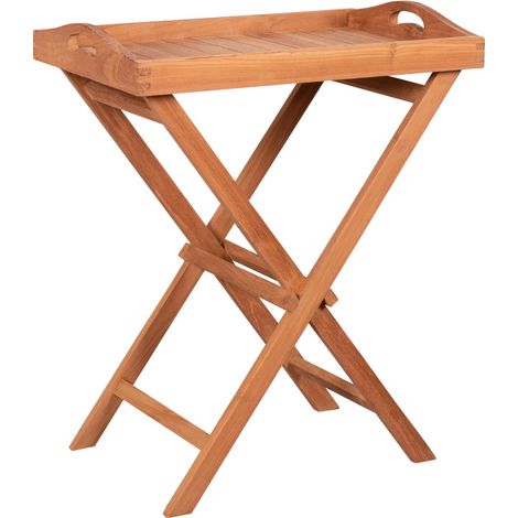 deVries Tablett mit Gestell WOODIE aus Teakholz klappbar Holztablett 40x60x75 cm (1/2)